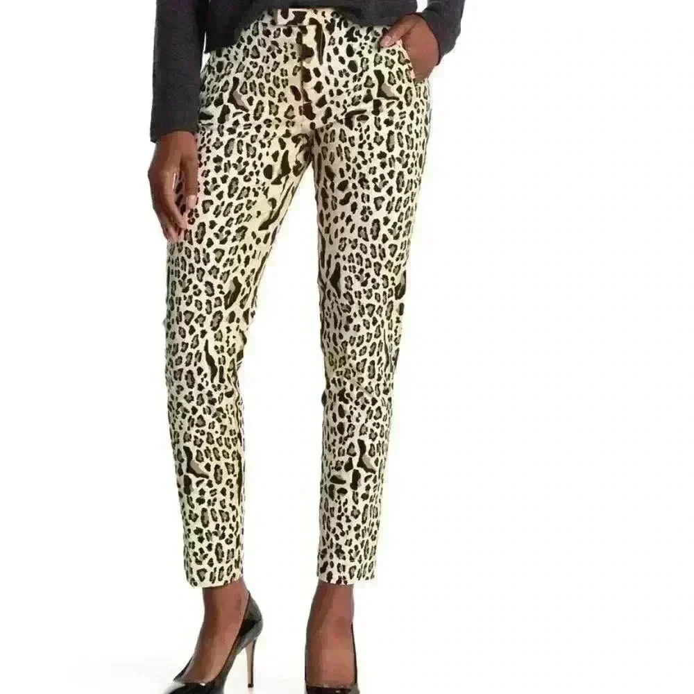 𝅺atm Leopard Print Ankle Crop Slim Pants Size 2